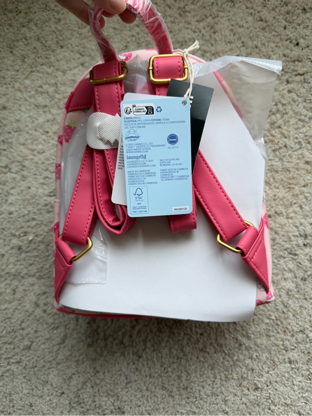 Sanrio Cinnamoroll Strawberry Print Pink Mini Backpack- New with tags! - Picture 3 of 3